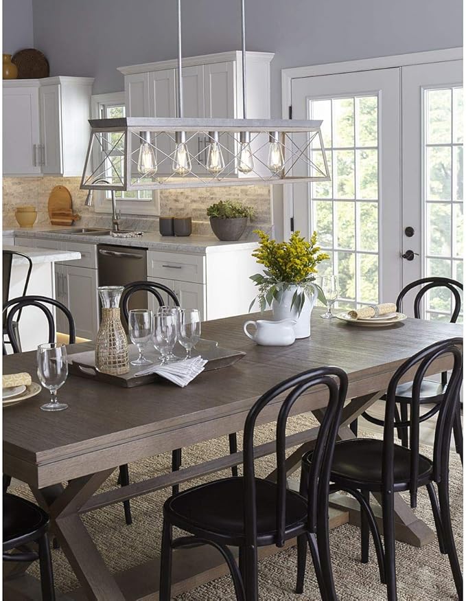 Progress Lighting Briarwood Collection 5-Light Dining Room Light Fixture, Farmhouse Style Modern Chandelier for Kitchen and Dining Room, 38" by 9", Bleached Oak