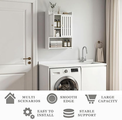 HAYOFAMY Wall Bathroom Storage Cabinet, 4-Tier Medicine Cabinet with Door, Bath Shelf Organizer for Living Room Kitchen Entryway Small Space (7.9" D x 15.7" W x 23.6" H)