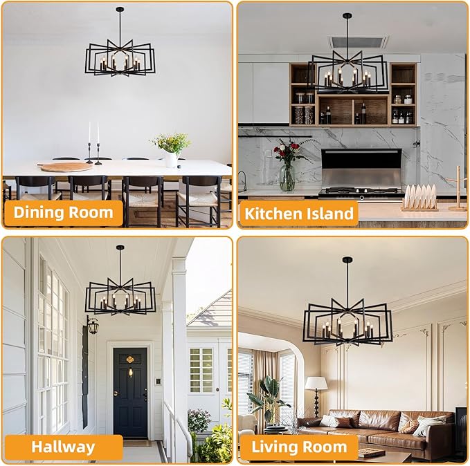 Black Chandelier for Dining Room,10-Light Kitchen Chandelier Light Fixture Modern Farmhouse Geometric Metal Hanging Industrial Chandeliers for Entryway Kitchen Island Foyer Lighting Fixtures