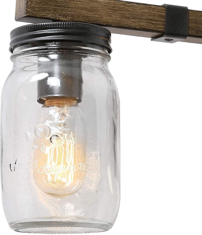 LOG BARN Rustic Bathroom Vanity Light with Mason Jar Glass, Farmhouse 4-Light Sconces Wall Lighting, Faux-Wood Finish, 29 inches