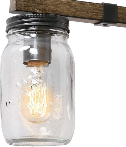 LOG BARN Rustic Bathroom Vanity Light with Mason Jar Glass, Farmhouse 4-Light Sconces Wall Lighting, Faux-Wood Finish, 29 inches