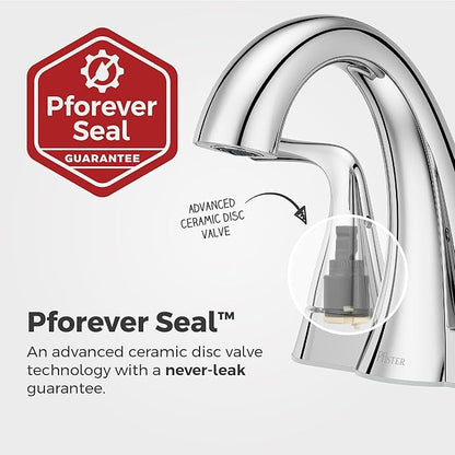 Pfister Willa Bathroom Sink Faucet 4 inch Centerset 2-Handle 3-Hole NSF Certified Polished Chrome Finish with Push & Seal Drain TiteSeal Mounting Technology LF048MALCC