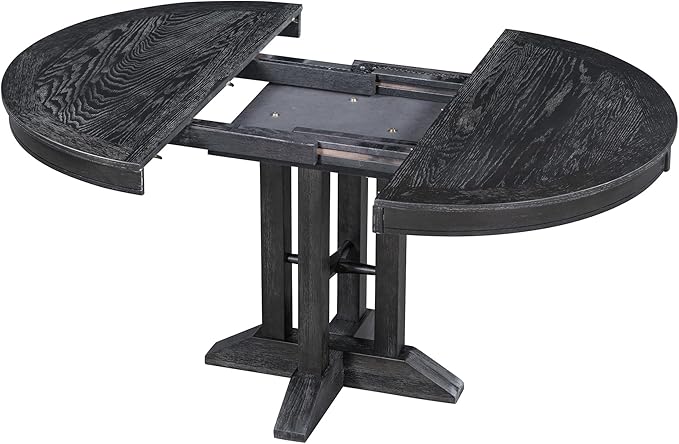 Ball & Cast Farmhouse Extendable Dining Table for 4-6, 42"-56" Extendable Kitchen-Table with a 14" Leaf, Round Ellipse Retro Wood Dining Room-Table w/Removable Leaves,Space Saving, Espresso