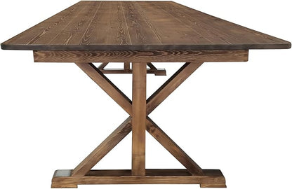 Flash Furniture Hercules Folding Farmhouse Dining Room Table with X Legs, Commercial Grade Rectangular Solid Pine Farm Table for 8, 7' x 40", Antique Rustic