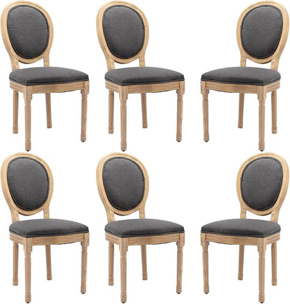 Linen Wooden Dining Chair Set of 6, Upholstered Farmhouse Dining Chair with Solid Wood Frame, Kitchen & Dining Room Chairs for Living Room, Restaurant, Bedroom (Gray-Padded, Set of 6)
