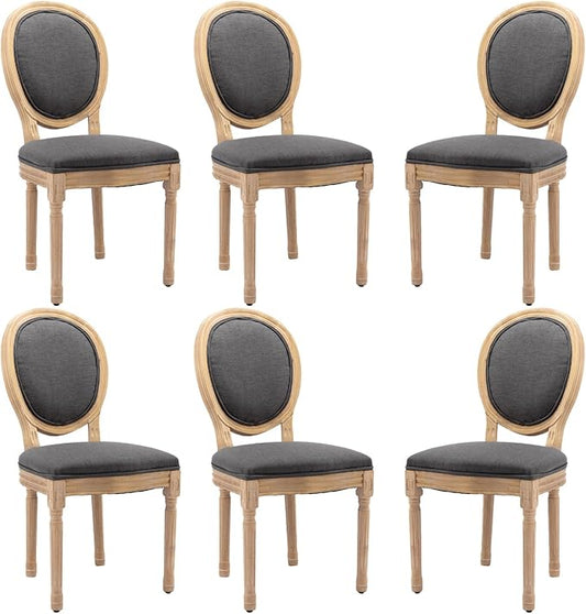 Linen Wooden Dining Chair Set of 6, Upholstered Farmhouse Dining Chair with Solid Wood Frame, Kitchen & Dining Room Chairs for Living Room, Restaurant, Bedroom (Gray-Padded, Set of 6)