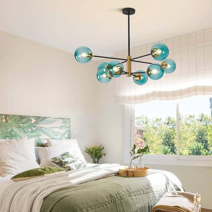BOKT Modern Sputnik Chandelier 8-Lights Blue Glass Globe Chandelier Mid Century Pendant Light Fixture for Dining Room, Living Room, Island Kitchen, Bedroom