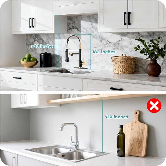 Kitchen Faucet with Pull Down Sprayer - Black & Brushed Gold Single Handle Commercial Kitchen Faucets, 2-Spout Kitchen Sink Faucet, Stainless Steel Spring Pull Out Sink Faucet 1/3 Hole