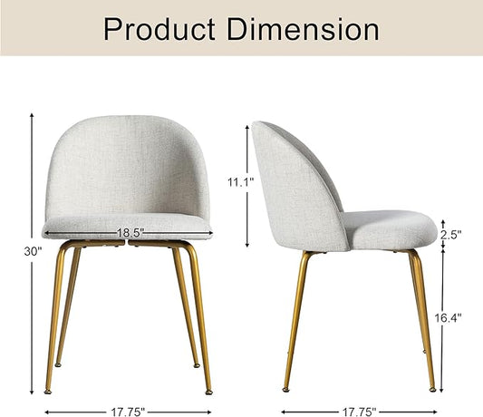 Casaphoria Dining Chairs Set of 2, Modern Gray and Gold Upholstered Accent Chairs with Metal Legs, Ergonomic Comfy Vanity Chair for Kitchen, Living Room, and Bedroom