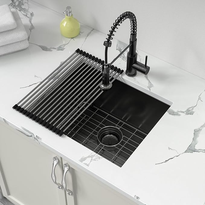 Sarlai Black Undermount Laundry Sink 21 Inch - 12 Inch Deep Undermount Laundry Utility Gunmetal Black Sink Single Bowl Kitchen Sinks 16 Gauge Stainless Steel Laundry Tub Sinks Basin 21"x18"x12"