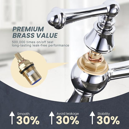 WOWOW 4 Hole Kitchen Faucet with Sprayer, 8 Inch Centerset Brass Bridge Kitchen Faucet 2 Handle with Side Sprayer, Vintage Farmhouse Kitchen Sink Faucet Chrome