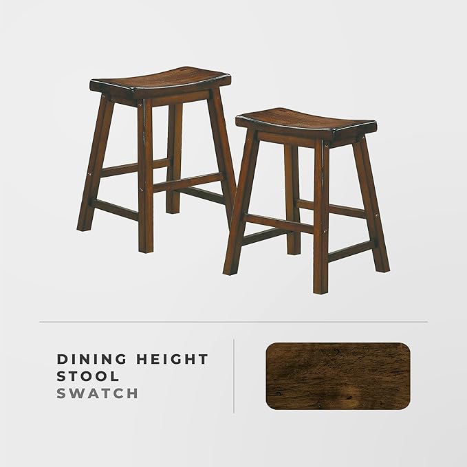Lexicon Finnian Saddle Solid Wood Stool Set of 2 - Saddle Kitchen Stool Dining Height Stools for Dining, Armless Counter Chair Seating, Perfect Casual - 17.5" SH Distressed Cherry