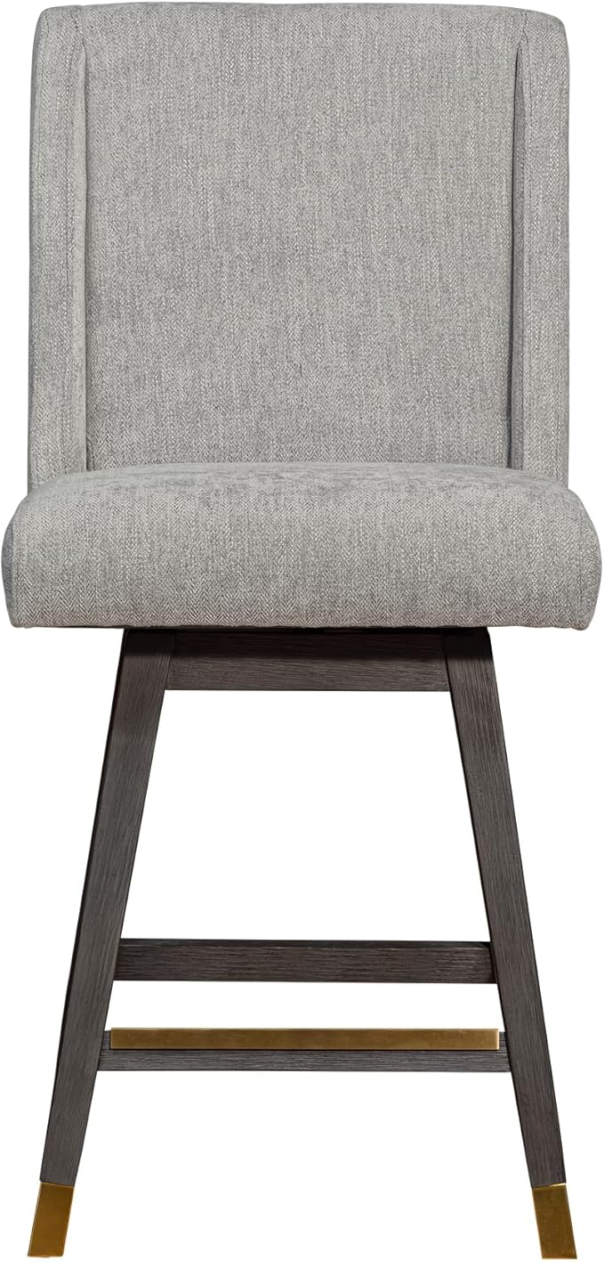 Armen Living Stancoste Modern Farmhouse 26" Seat Height Swivel Bar Stool for Kitchen Island Counter in Gray Oak Wood with Mocha Fabric