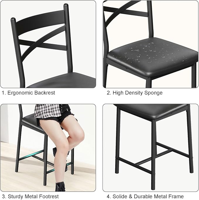 Garvee 26 Inch Bar Stools Set of 4, Counter Height Bar Chairs with Back and Thick Cushion, Upholstered Dining Chairs with Padded Seat, Barstools for Kitchen Island, Bar, Dining Room, Modern Black