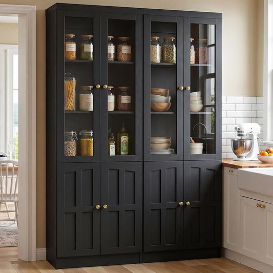 Cyclysio Kitchen Pantry Cabinet, 80" Wood Pantry Storage Cabinet with Doors and Adjustable Shelves, Kitchen Cabinet with Thickened Top Panel, Tall Cabinet for Livingroom, Pantry, Bathroom (2, Black)