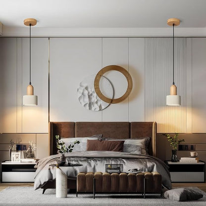 Modern Cement Pendant Lights White Chandelier Wooden Ceiling Lights for Bedroom Dining Room Living Room Kitchen Island bar（3 Pack）