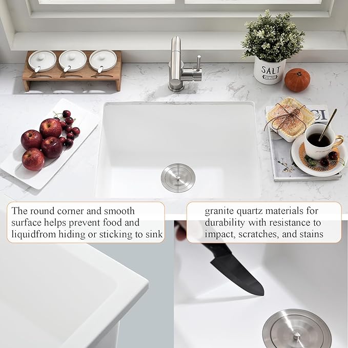 22 Inch Undermount Bar Sink White-Bokaiya 22x17 Small Kitchen Sink White Quartz Wet Bar Sink with Faucet Outdoor RV Single Bowl Kitchen Sink