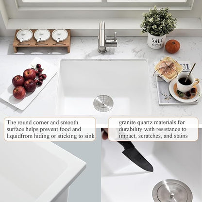 22 Inch Undermount Bar Sink White-Bokaiya 22x17 Small Kitchen Sink White Quartz Wet Bar Sink with Faucet Outdoor RV Single Bowl Kitchen Sink