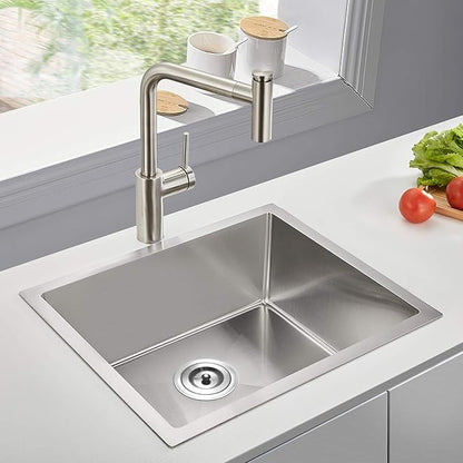 ROVATE 22 x 18 x 9 inch Kitchen Sink Undermount Single Bowl, 304 Stainless Steel Bar or Prep Kitchen Sink Handmade with Strainer