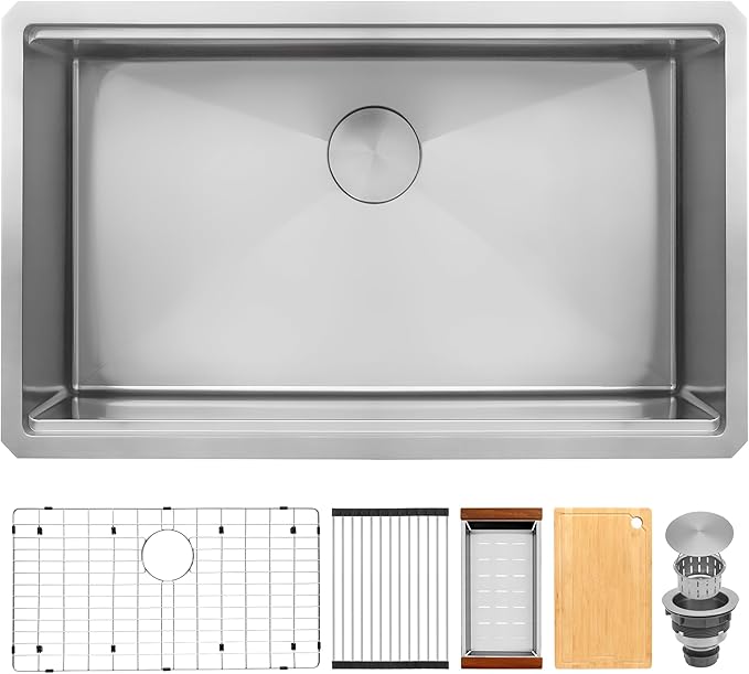 MILOSEN 33 Inch Undermount Kitchen Sink, 33" x 19" Stainless Steel Sinks, Single Bowl Workstation Sink with Custom Accessories, Handmade Under Counter Design, 9'' Depth Large and Deep Kitchen Sinks