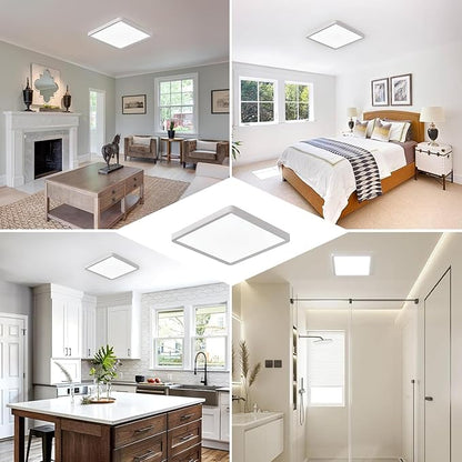 12 Inch Square LED Flush Mount Ceiling Light, 24W, 2520LM, 3000K/4000K/6000K CCT Selectable, Flat Panel Light, Low Profile, Fits for Hallway, Kitchen, Bedroom, Laundry Room (White, 12" 12PK)