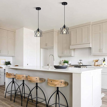 Black Pendant Light, Farmhouse Rustic Vintage Hanging Lamp Industrial Metal Mini Cage Pendant Lighting Fixture for Kitchen Island Bedroom Hallway, E26 Base