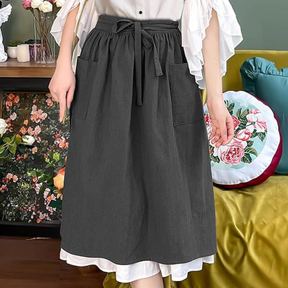 Cityelf Cotton Linen Half Apron for Women Vintage Waist Apron Ruffle Plain Bright Color for Cooking Painting Artwork