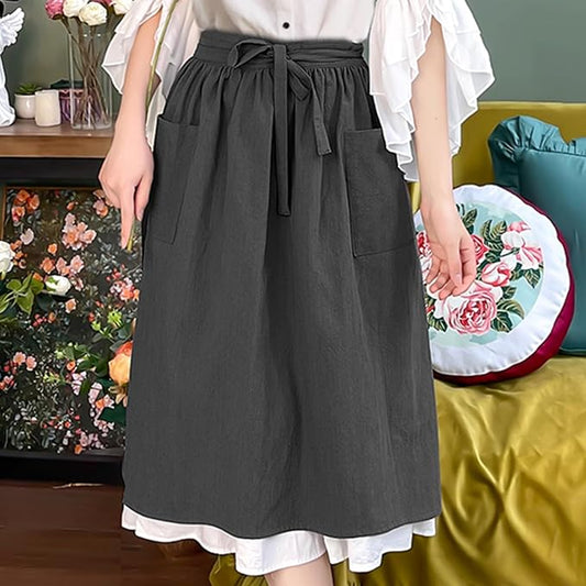Cityelf Cotton Linen Half Apron for Women Vintage Waist Apron Ruffle Plain Bright Color for Cooking Painting Artwork
