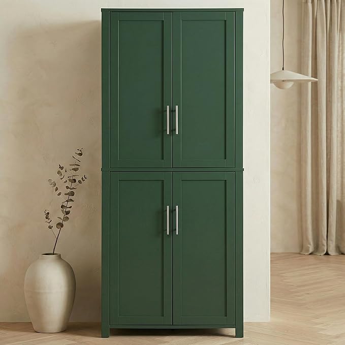 Casaphoria Kitchen Pantry Cabinet, 67" Tall Freestanding Kitchen Cabinet with 4 Adjustable Shelves, 28" W Storage Cabinet for Kitchen Pantry Organization (Green, Single)