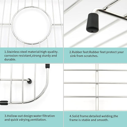 Kitchen Sink Grid 11-3/4" x 12-1/4"- Heavy Duty Kitchen Sink Protector with Built-in Strainer & Rear Drain, Non-Slip Rubber Feet & Scratch Resistant Bottom Guard