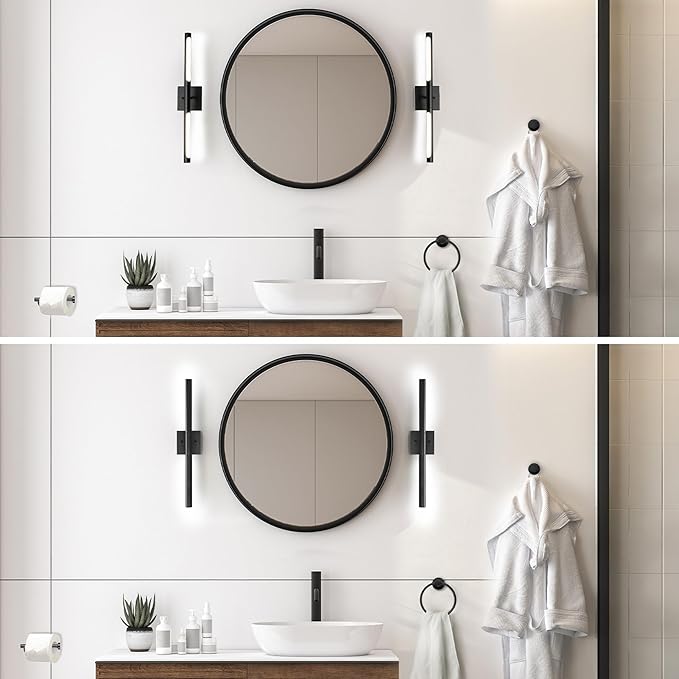 Globe Electric 63000203 5-Piece All-in-One Bathroom Set, 2-Light LED Vanity Light, Matte Black, 1200 Lumen, Towel Bar, Robe Hook, Toilet Paper Holder, Towel Ring, Bathroom Lights Over Mirror
