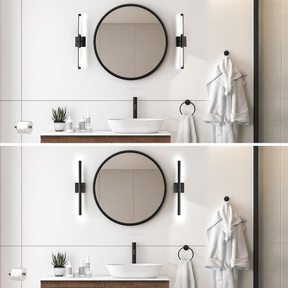 Globe Electric 63000203 5-Piece All-in-One Bathroom Set, 2-Light LED Vanity Light, Matte Black, 1200 Lumen, Towel Bar, Robe Hook, Toilet Paper Holder, Towel Ring, Bathroom Lights Over Mirror