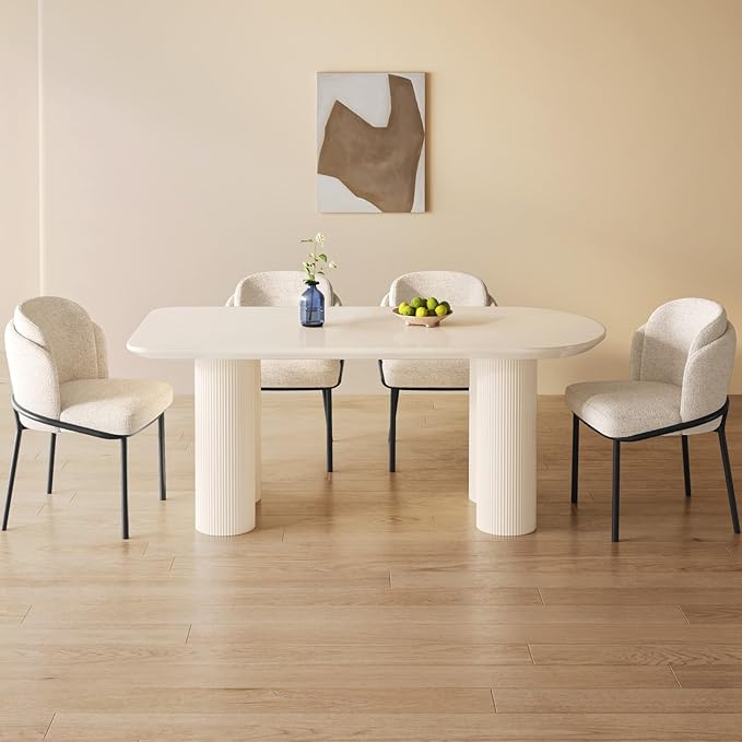 Guyii 62.99" Cream White Dining Table Set with 4 Chairs, Modern Kitchen Table, Indoor Use for Kitchen, Dining Room, Living Room, Small Spaces