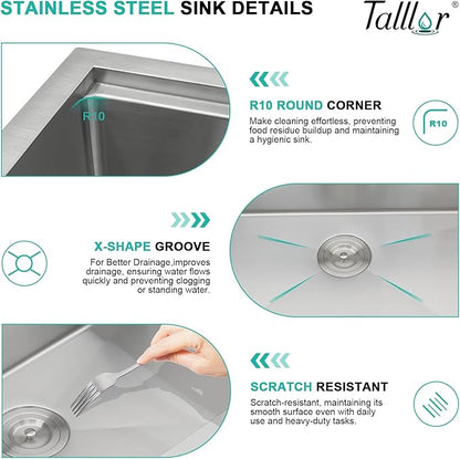 25" Drop In Kitchen Sink with Faucet Combo - 25x22 Kitchen Sinks Drop In and Faucet Combo Set Workstation 16 Gauge Stainless Steel Topmount Single Bowl Over Counter Sinks Basin #TLT-0018