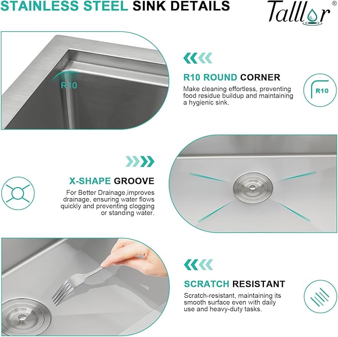 33x22 Drop In Kitchen Sink with Faucet Combo - 33 Inch Kitchen Sinks Drop In 16 Gauge Stainless Steel Topmount Single Bowl Workstation Over Mount Sinks and Faucet Combo Set #TLT-0020