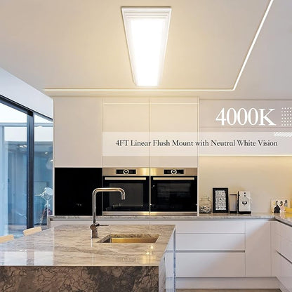 FAITHSAIL Dimmable 4FT LED Wraparound Light, 3 Color Temperature 3000K/4000K/5000K CCT 50W 5500LM 4 Foot Kitchen LED Light Fixture, Flush Mount 48 Inch Linear Ceiling Lighting Fixture, 2 Pack