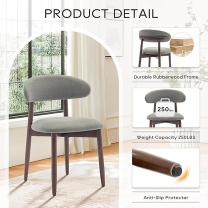 COLAMY Wooden Dining Room Chairs Set of 2, Modern Upholstered Fabric Dining Chairs, Farmhouse Kitchen Side Chair with Foot Pegs, Green