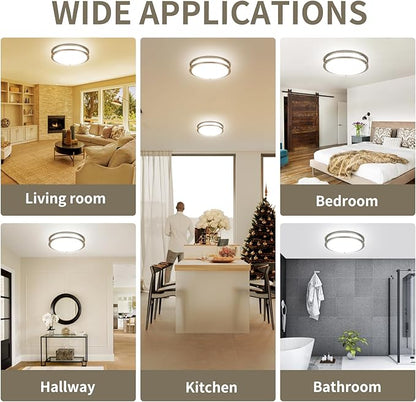 13Inch 36W Ceiling Light Fixture, 5CCT Flush Mount Ceiling Mount Light 2700K 3000K 4000K 5000K 6500K Adjustable, Dimmable Close to Ceiling Light, LED Ceiling Light for Bathroom Kitchen Bedroom, Nickel