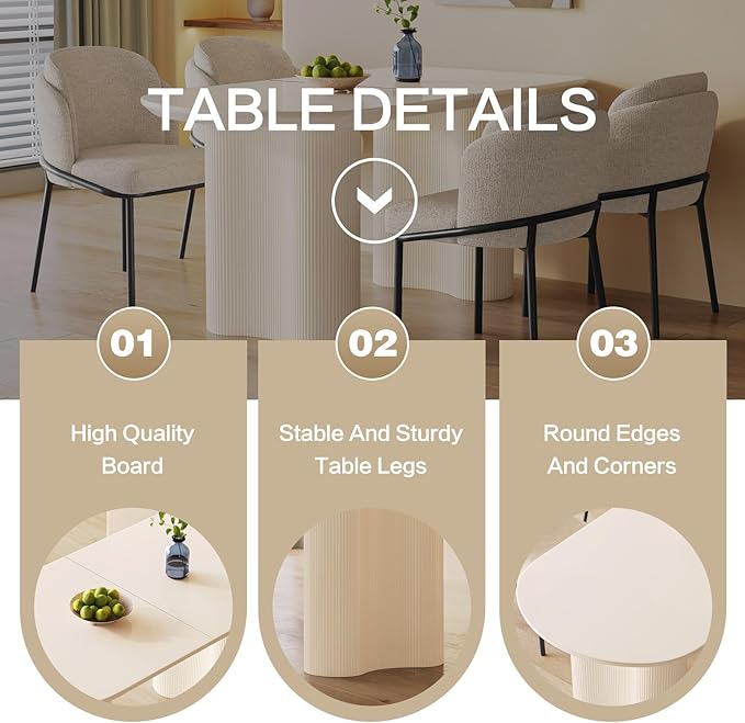 Guyii 55.11" Cream White Dining Table Set with 6 Chairs, Modern Kitchen Table, Indoor Use for Kitchen, Dining Room, Living Room, Small Spaces