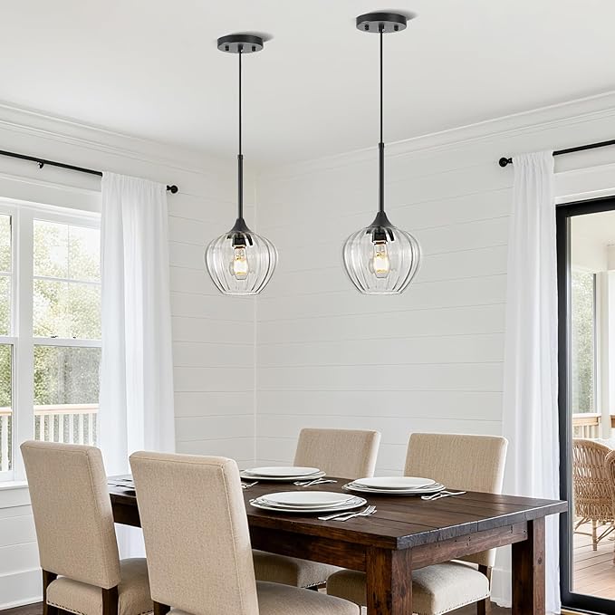Glass Pendant Light, 7inch Modern Black Pendant Lights Fixture Small Farmhouse Pendant Hanging Lighting for Kitchen Island Dining Room Sink Bathroom Bar Restaurant