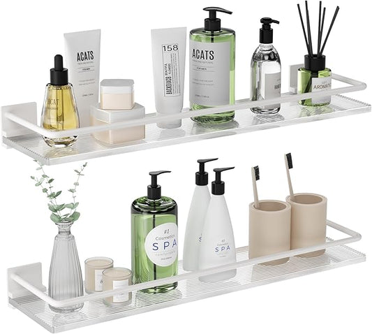 Acrylic Bathroom Floating Shelves - Set of 2, Wall Mounted Shelves for Suitable for Lavatory, Kitchen, Laundry Room, Farmhouse, for Item Storage/Room Decoration (White)