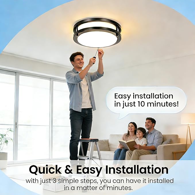 Drosbey 42W Dimmable LED Ceiling Light Fixture, Flush Mount Light Fixture for Kitchen, Bathroom, Bedroom, Garage,4200 Lumens, 500W Equivalent, Daylight White 5000K, Black