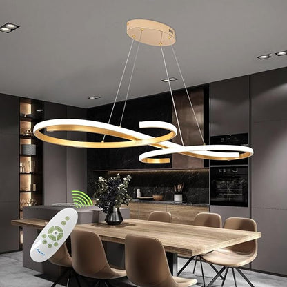Gold LED Chandelier, Dimmable Modern Pendant Light with Remote - Contemporary Ceiling Light Fixture for Dining Room, Kitchen Island & Living Room