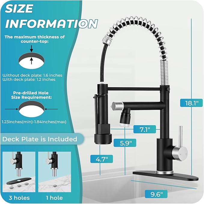 LED Kitchen Faucet with Pull Down Sprayer - Black & Brushed Nickel Single Handle Commercial Kitchen Faucets, 2-Spout Kitchen Sink Faucet, Stainless Steel Spring Pull Out Sink Faucet 1/3 Hole