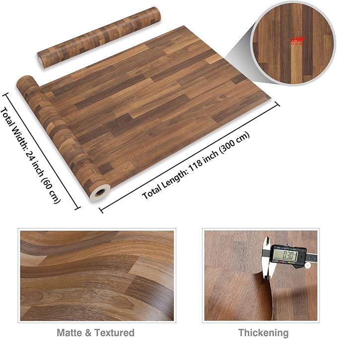 CRE8TIVE Brown Butcher Block Contact Paper 24"x118" Shiplap Peel and Stick Wallpaper Wood Contact Paper for Countertops Cabinets Waterproof Self Adhesive Wood Plank Vinyl Wrap for Kitchen Furniture