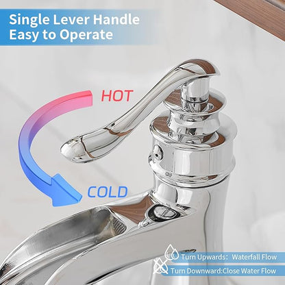 BWE Bathroom Faucet Chrome Waterfall Sink Bath Faucets Single Handle Hole Lavatory Vanity Restroom Commercial Water Supply Lines Hose