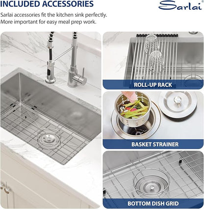 Sarlai 27 Undermount Kitchen Sink - 27 x 18 Kitchen Sink Undermount Single Bowl 16 Gauge Stainless Steel Under Counter Kitchen Sinks Round Corner Basin