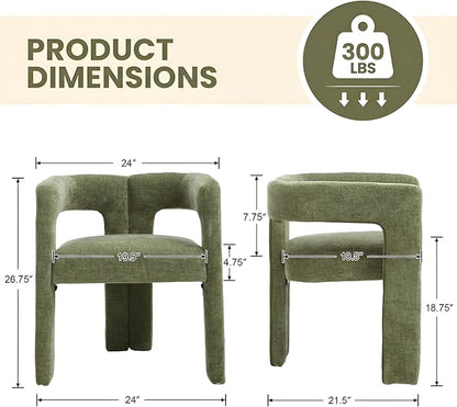 VESCASA Modern Barrel Dining Chairs Set of 6 with Open Back, Chenille Upholstered Accent Kitchen Armchairs with Wood Legs for Dining Room Reception Small Space, Green