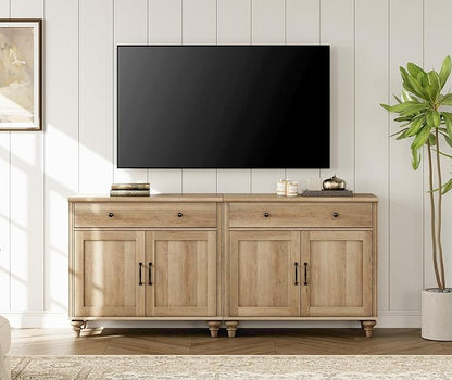 WAMAPT Buffet Cabinet with 4 Doors and 2 Drawers, Large Coffee Bar Table Wood Kitchen Storage Cabinets with Storage Cabinets, Modern Farmhouse Sideboard Credenza for Dining Room, Oak, 68 inch