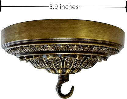 5.9 inches Brass Ceiling Light Canopy Plate, Antique Mounting Canopy Kit for Pendant Light, Hanging Fixture, Chandelier Plate Cover (Retro)